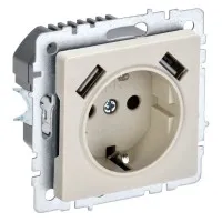 Розетка с з/к с USB A+A 2,1А РЮш10-1-БрКр бежевый BRITE (BR-R14-16-U21-D21-K10). Розетка с заземлением с защитными шторками, 2,1А. IEK