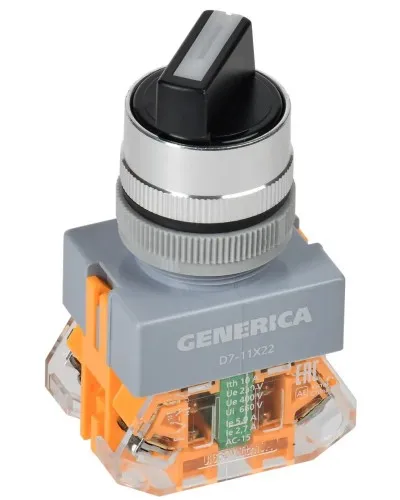 Переключатель D7-11X22 на 2 положения черный GENERICA (BSW50-11X22-3-22-2-K02-G). Переключатель с самовозвратом. IEK в Рязани