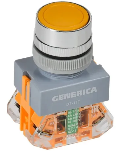 Кнопка D7-11T d=22мм желтая GENERICA (BBT50-11T-3-21-K05-G). Кнопка управления с фиксацией. IEK в Рязани