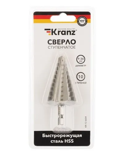 Сверло по металлу ступенчатое 9,0-36,0 мм 110 mm 62 HRC Kranz (KR-12-6604): Сверло по металлу шлифованное в Рязани