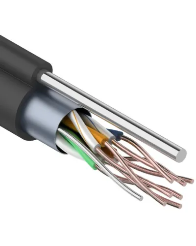 F/UTP, CAT 5e, PE, 4PR, 24AWG, OUTDOOR, SOLID, черный, с тросом, 305м, REXANT (01-0144). Кабель «витая пара» (LAN) для структурированных систем связи. Rexant в Рязани