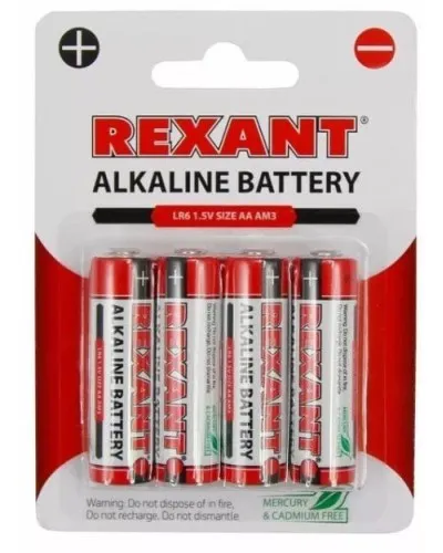 Алкалиновая батарейка AA/LR6 1,5 V 4 шт. блистер REXANT (30-1027). Элемент питания. Rexant в Рязани