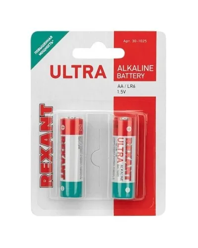 Ультра алкалиновая батарейка AA/LR6 1,5 V 2 шт. блистер REXANT (30-1025). Элемент питания. Rexant в Рязани