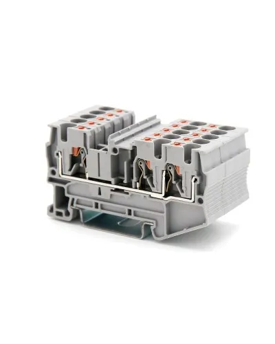 Клемма проходная, зажим push-in, 3 точки подключения, 4 кв.мм, серая (VPR-4-TWIN-GY). Клемма проходная, 2 точки подключения. ДКС в Рязани