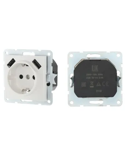 Розетка с з/к + 2xUSB разъема, 2А, белый LK60 (868004-1). Розетка. Экопласт в Рязани
